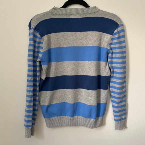 Boys Blue & Gray Striped Cotton Crew Neck Sweater - Picture 5 of 5